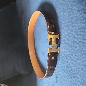 Hermes brown snake skin leather belt strap